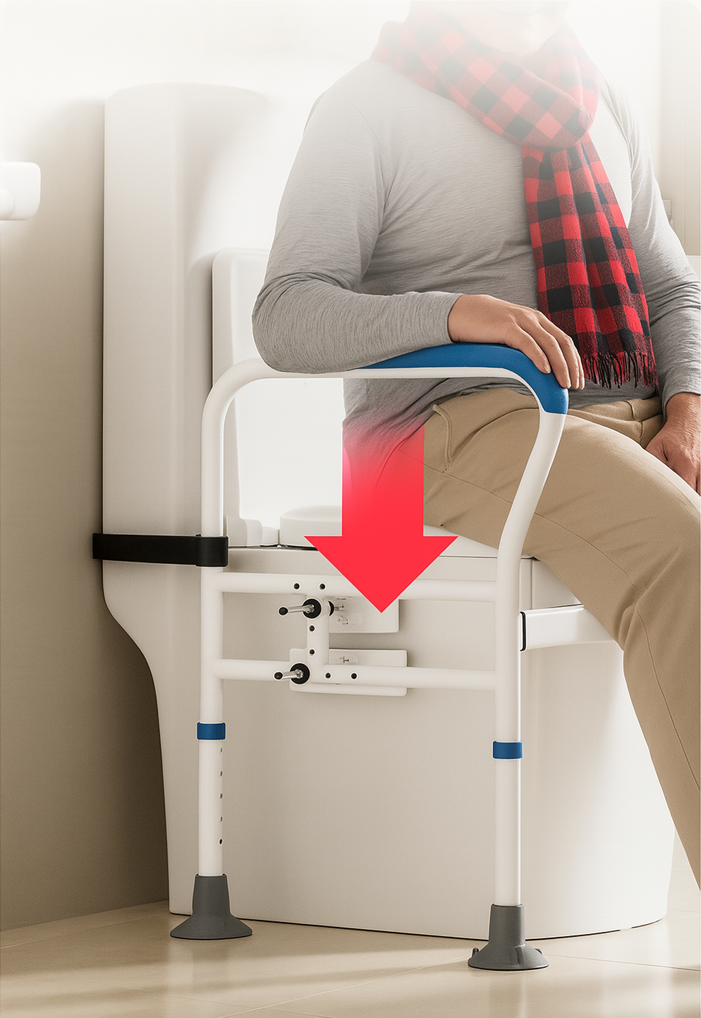 No-Drill Floor Standing Toilet Safety Rail for Elderly